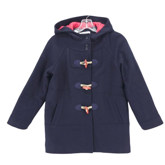 BROOKS BROTHERS Fleece Toggle Duffle Coat Navy Blue Hooded Wool Blend Boys 14 - Picture 1 of 9